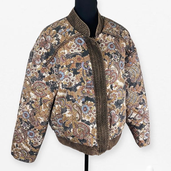Free People Great Escapes Quilted Floral Paisley Brown Bomber Jacket M - Picture 4 of 15